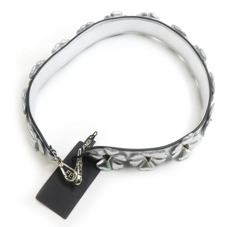 FENDI Shoulder Strap Belt Leather Silver Authentic