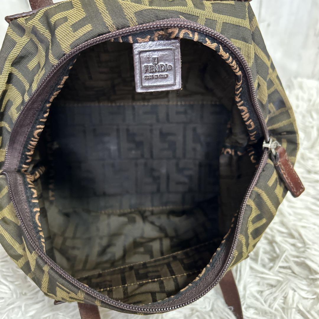 FENDI Hand Bag Tote Purse FF Zucca Zucchino Nylon Canvas Brown Authentic