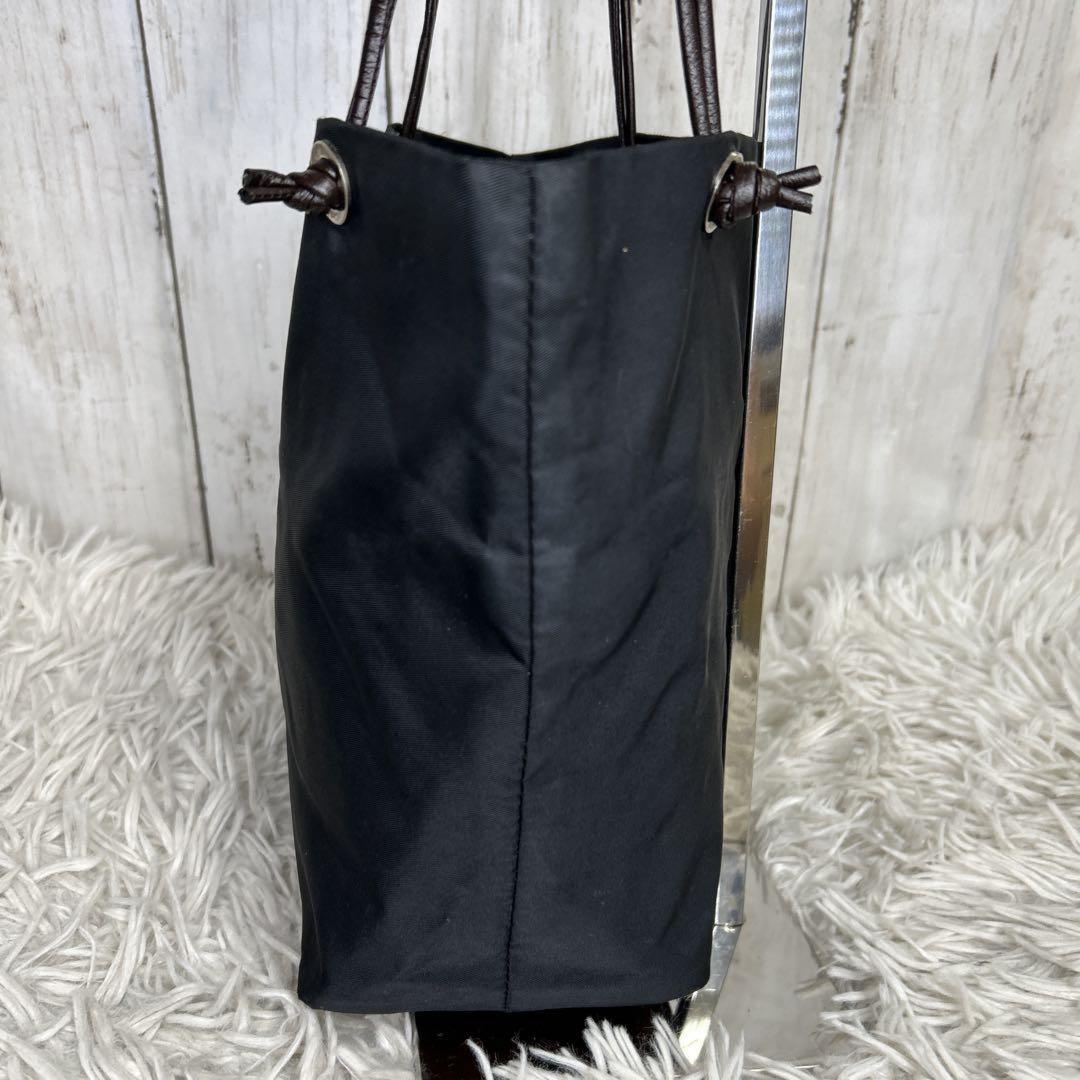 FENDI Hand Bag Tote Purse FF Leather Nylon Black Brown Authentic