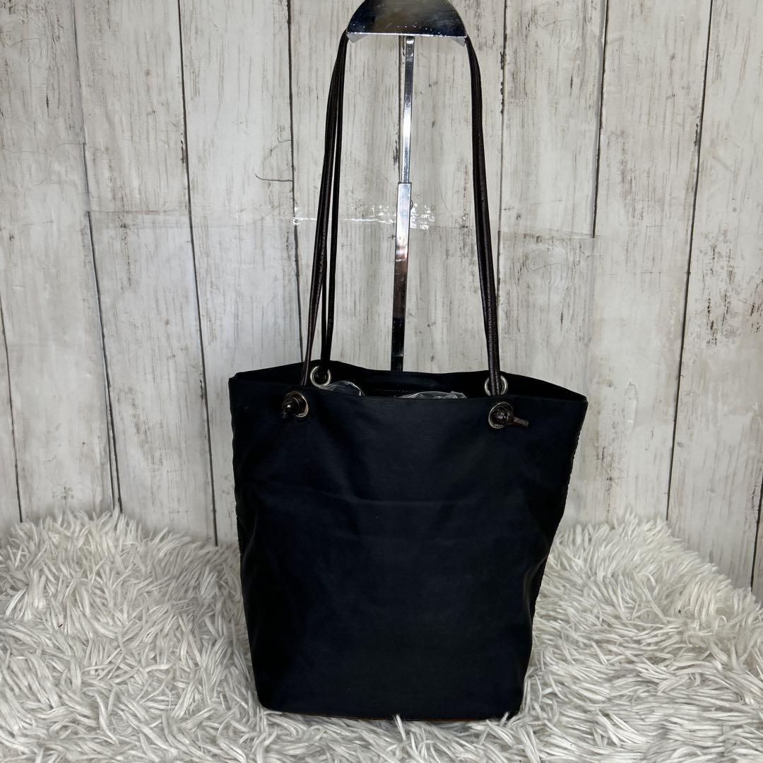 FENDI Hand Bag Tote Purse FF Leather Nylon Black Brown Authentic