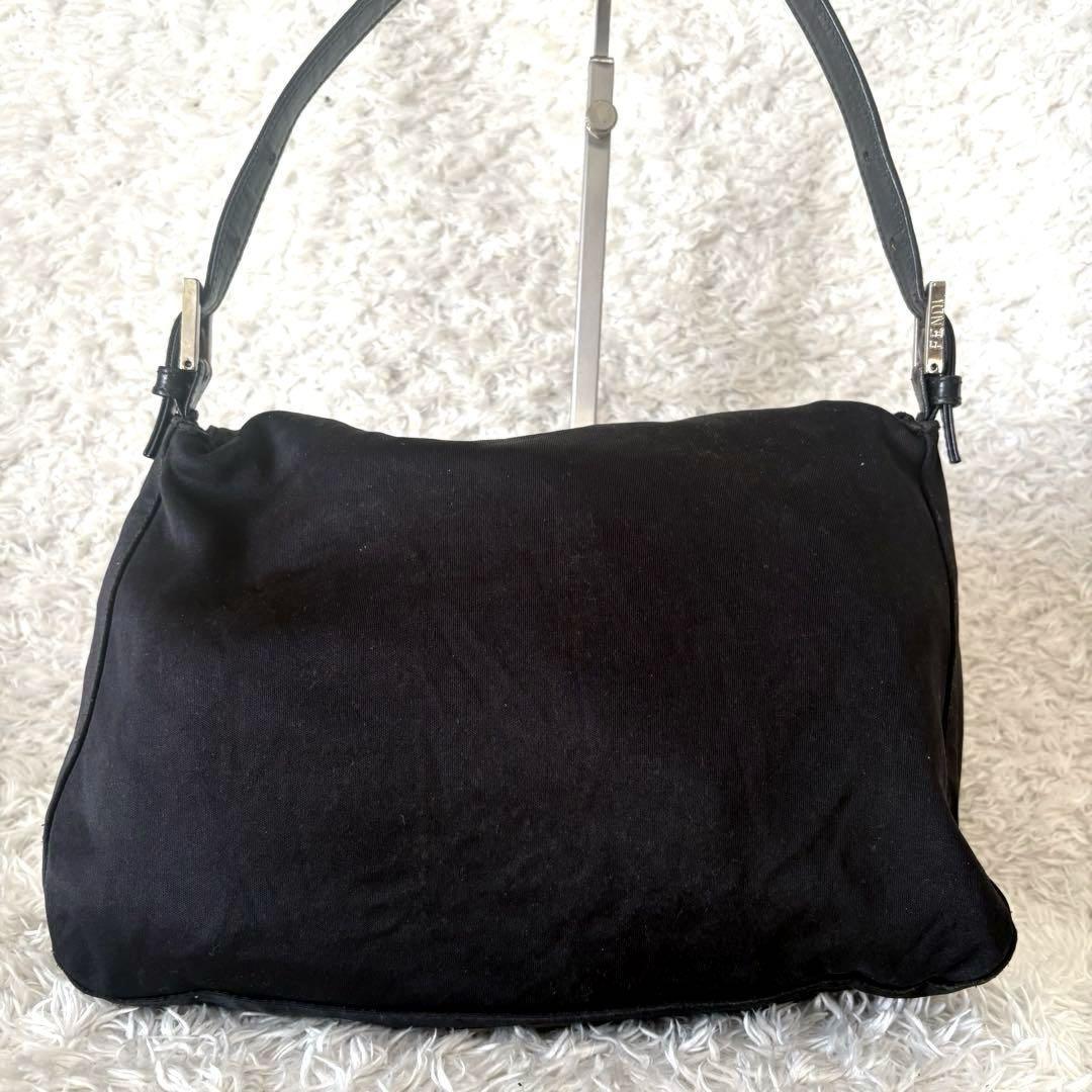 FENDI Hand Shoulder Bag Tote Purse FF Baguette cotton jersey Black Authentic