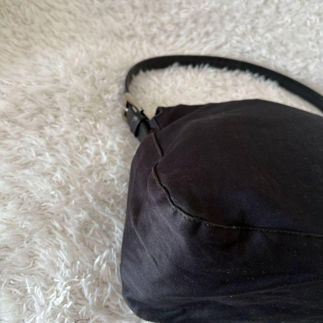 FENDI Hand Shoulder Bag Tote Purse FF Baguette cotton jersey Black Authentic