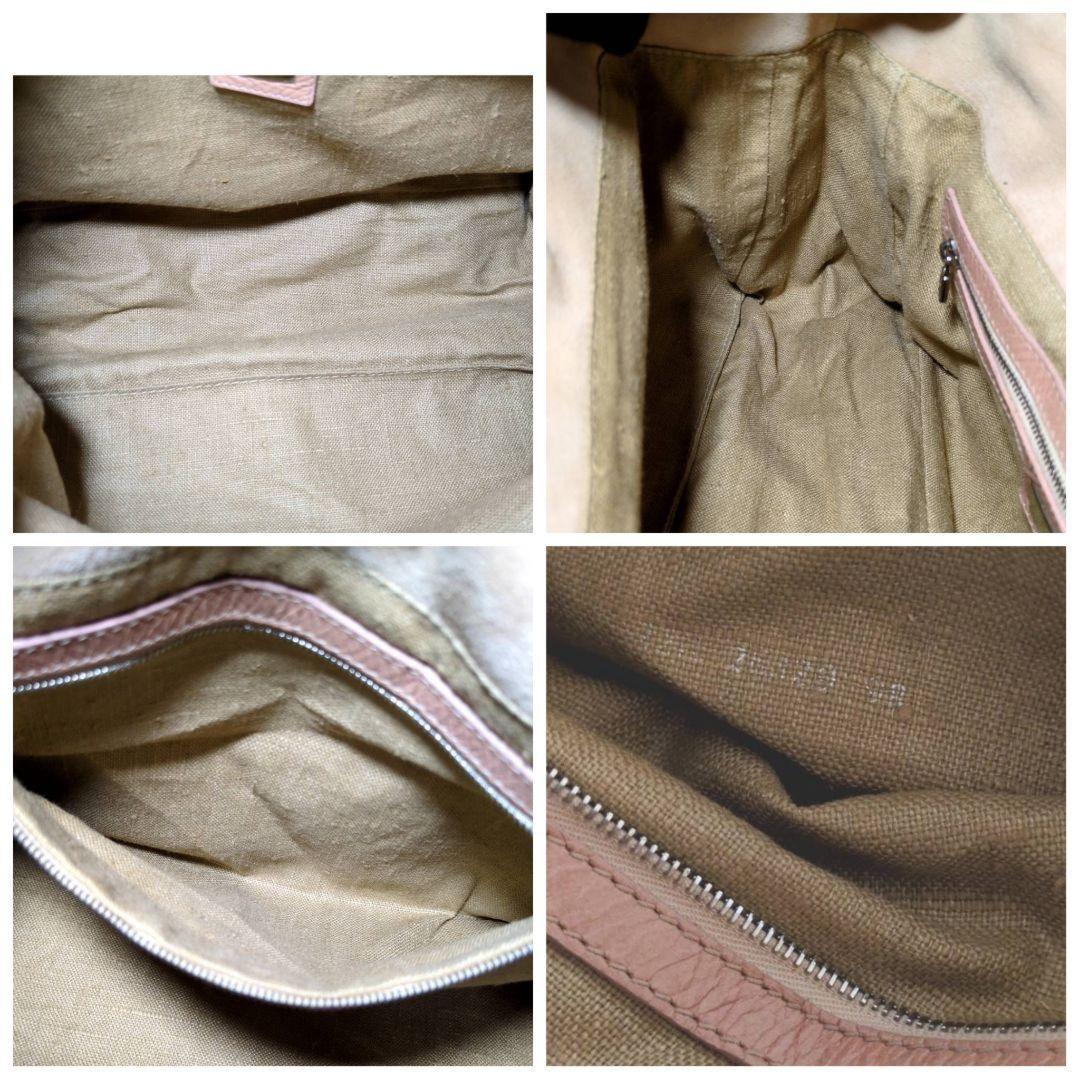 FENDI Hand Bag Tote Purse FF Suede Leather Beige Authentic