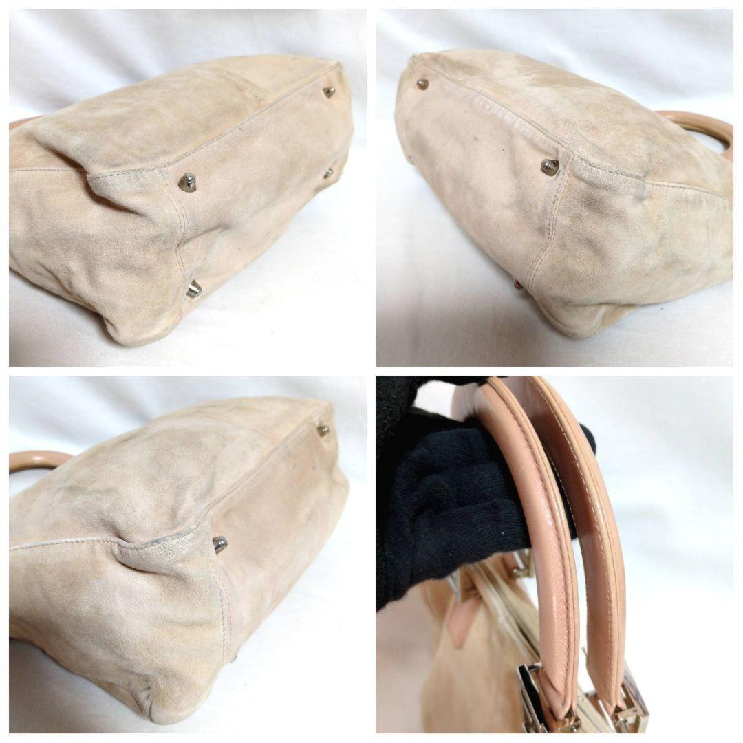 FENDI Hand Bag Tote Purse FF Suede Leather Beige Authentic