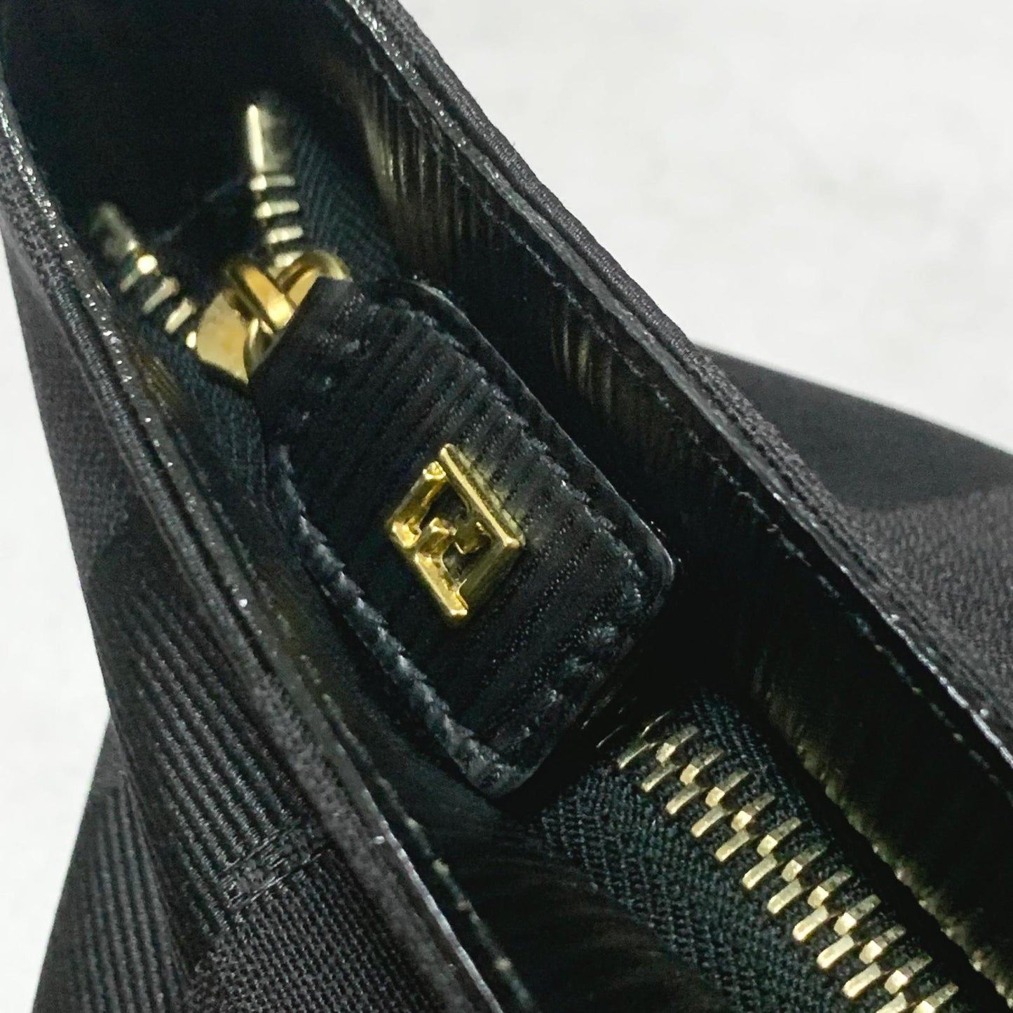 FENDI Bag Pecan Hand Tote Purse Canvas Black Gold Used Women's Authentic
