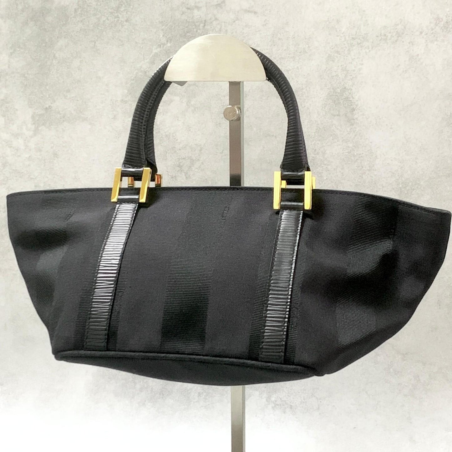 FENDI Bag Pecan Hand Tote Purse Canvas Black Gold Used Women's Authentic