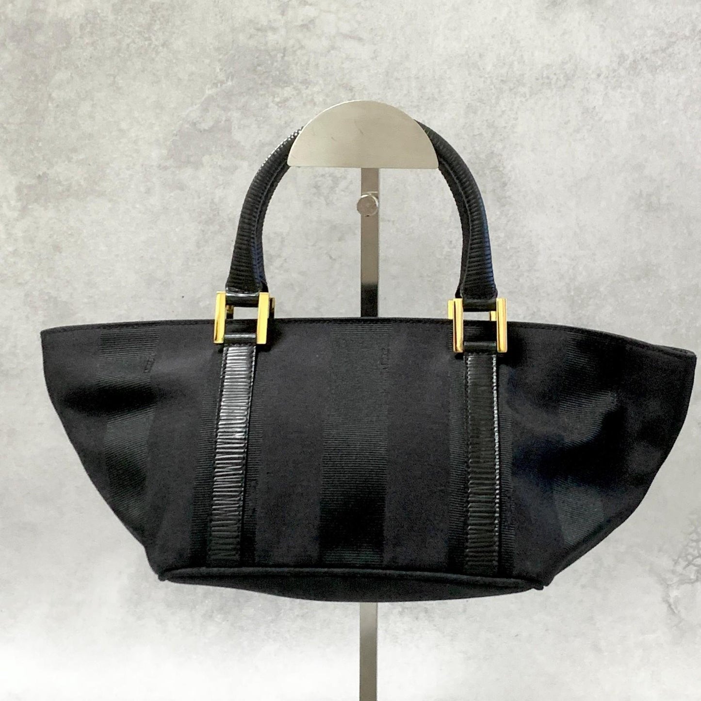 FENDI Bag Pecan Hand Tote Purse Canvas Black Gold Used Women's Authentic