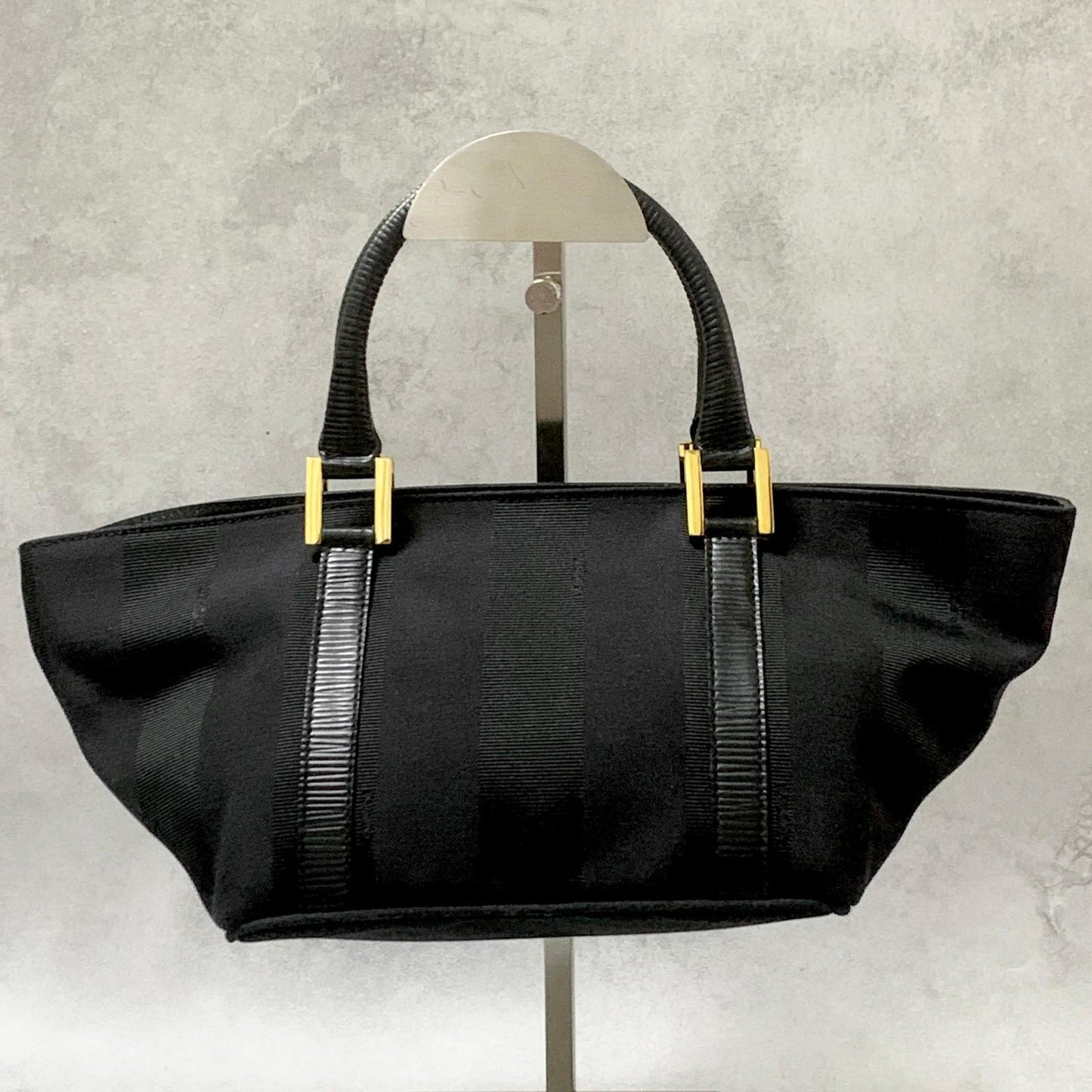 FENDI Bag Pecan Hand Tote Purse Canvas Black Gold Used Women's Authentic
