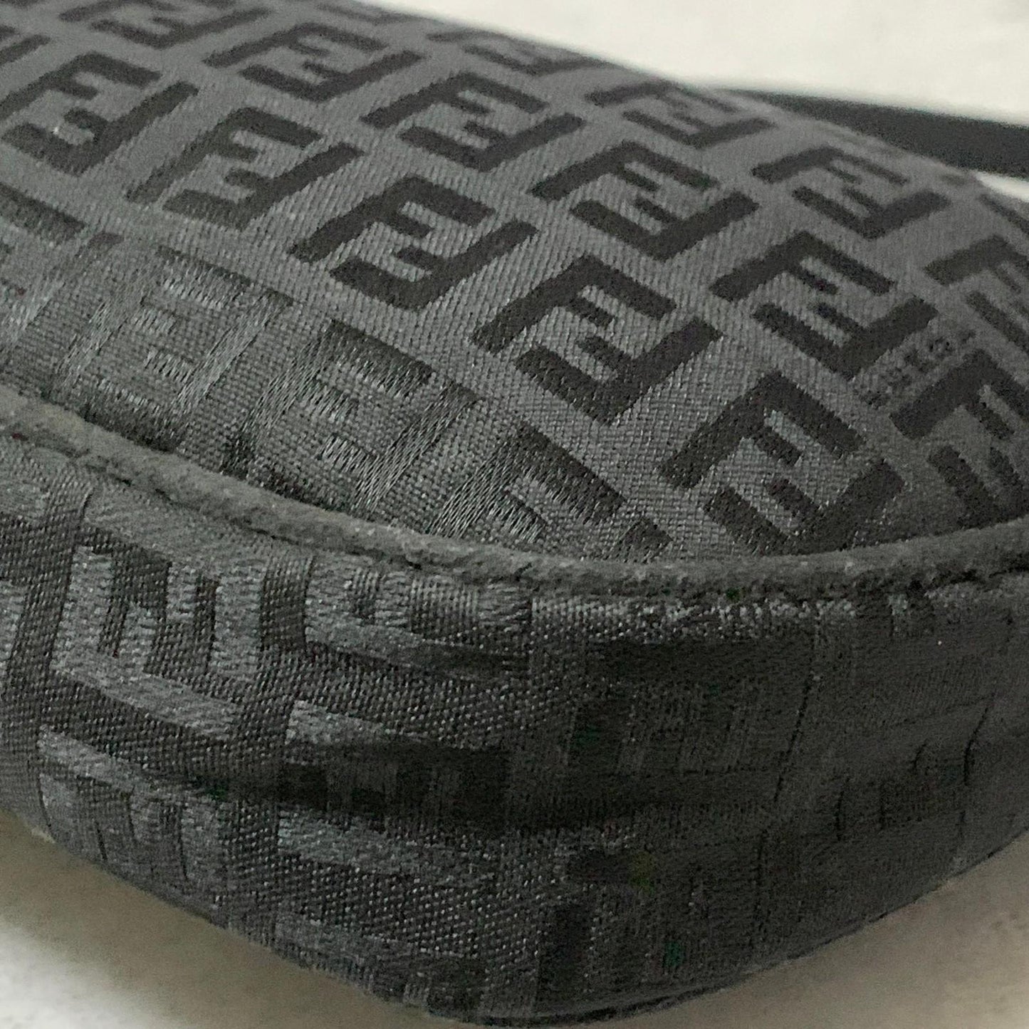 FENDI Bag Zucchino FF Pouch Shoulder Purse Canvas Black Used Authentic