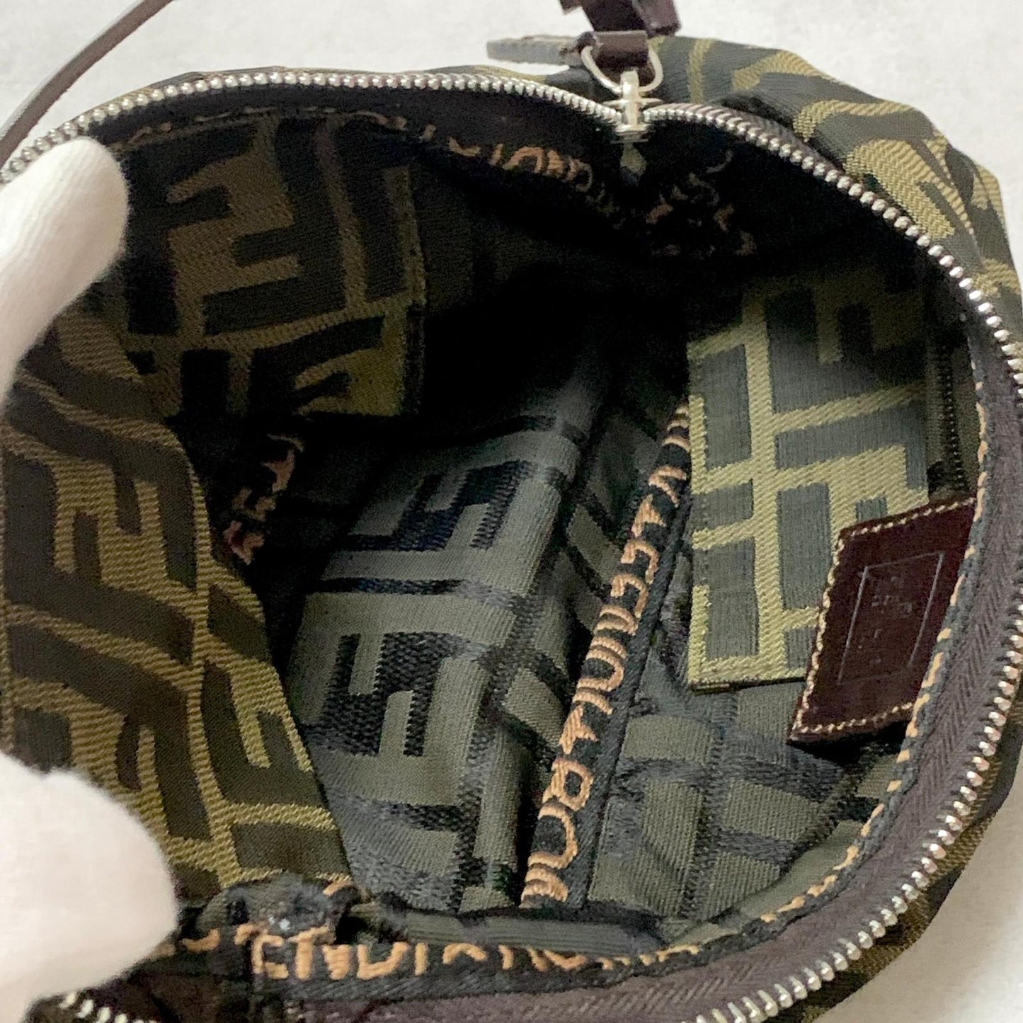 FENDI Bag FF Zucca Mamma Baguette Pouch Shoulder Purse Canvas Brown Authentic