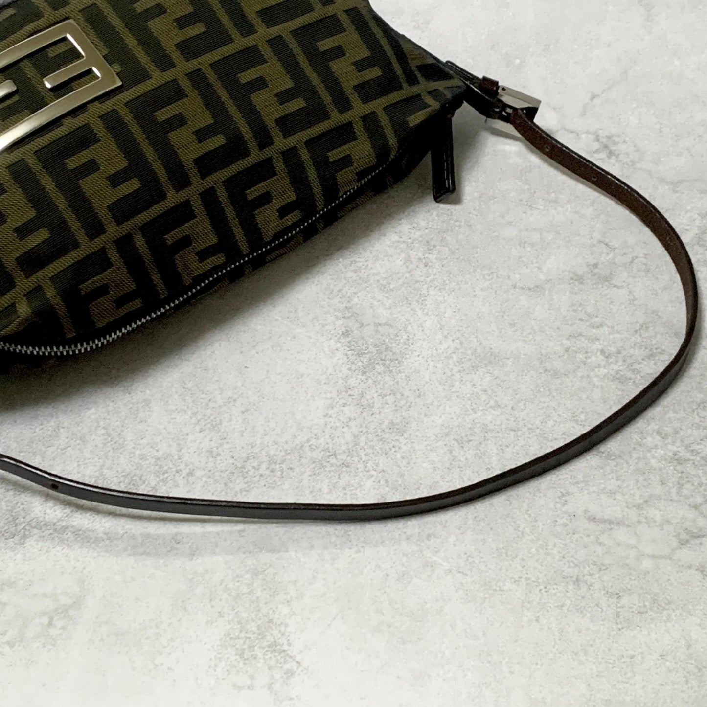 FENDI Bag FF Zucca Mamma Baguette Pouch Shoulder Purse Canvas Brown Authentic