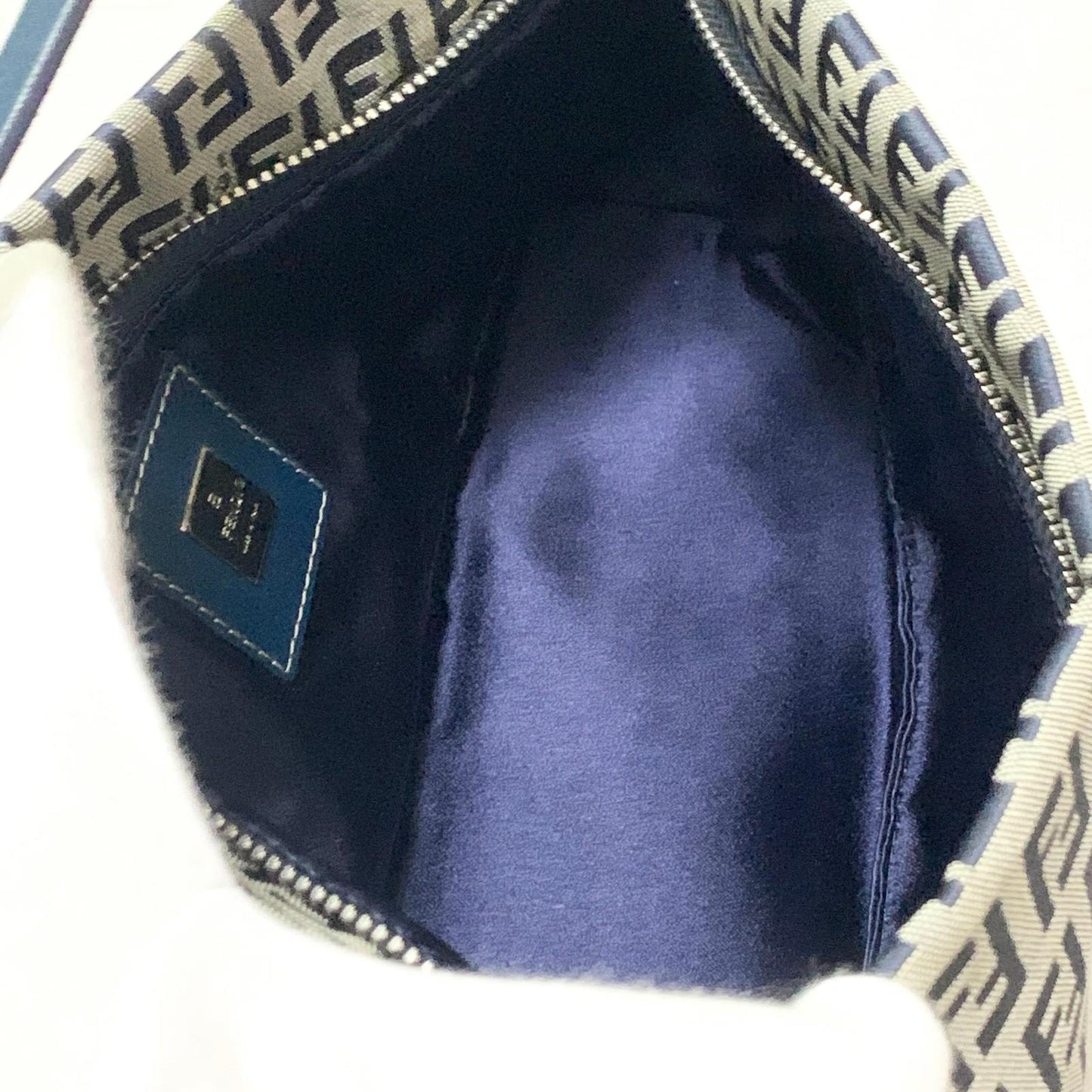 FENDI Bag FF Zucchino Mamma Baguette Pouch Shoulder Purse Canvas Gray Black Auth