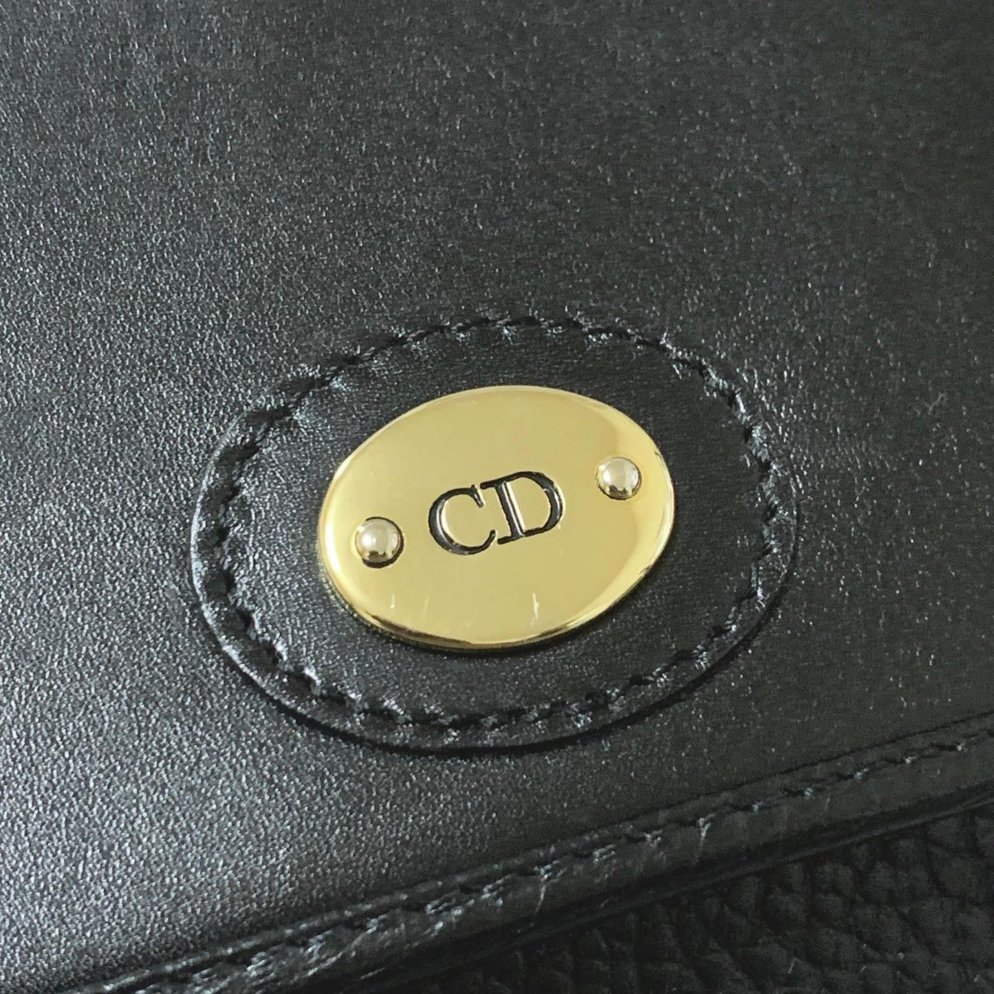 Christian Dior Bag CD Shoulder Purse Leather Black Gold Used Women's Authentic