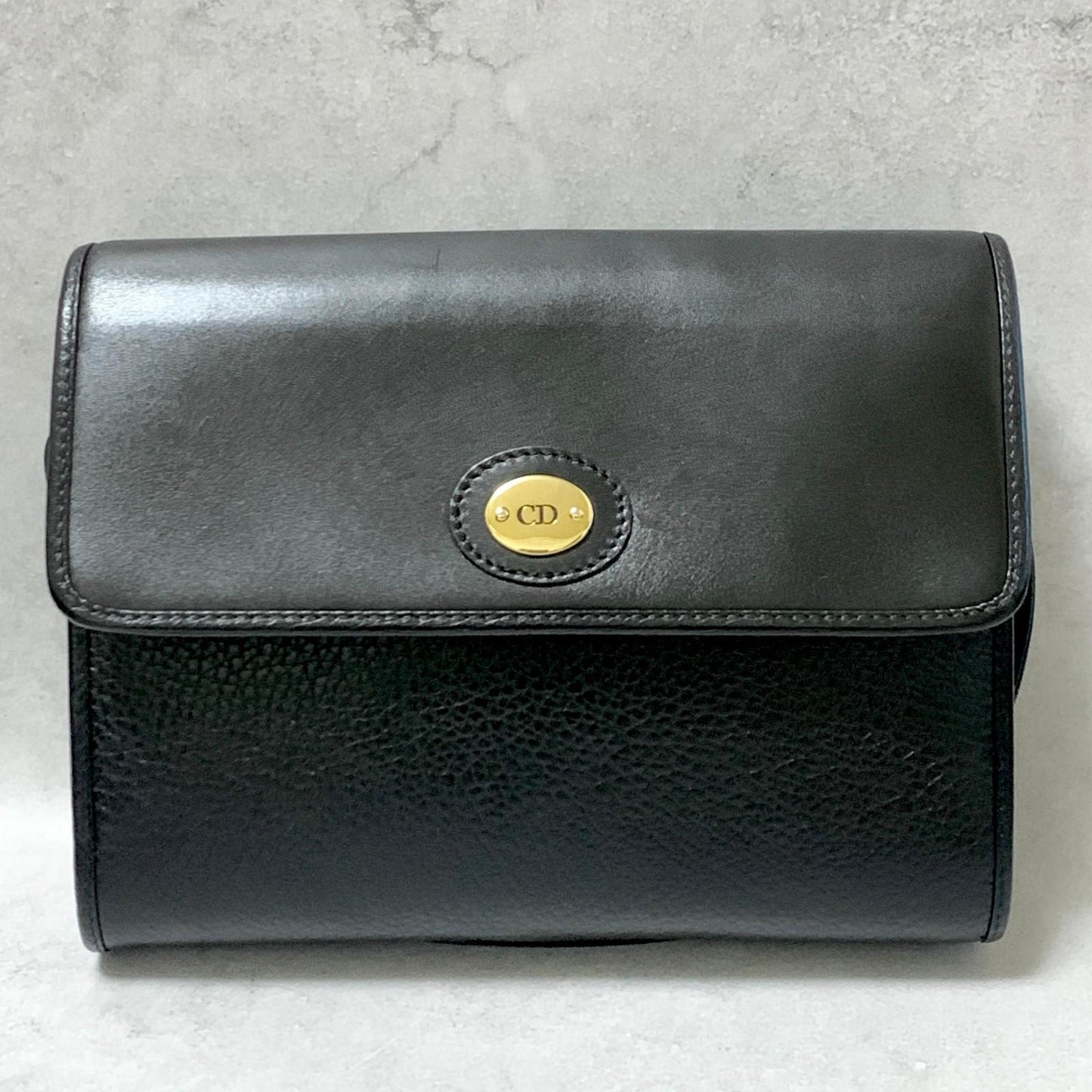 Christian Dior Bag CD Shoulder Purse Leather Black Gold Used Women's Authentic