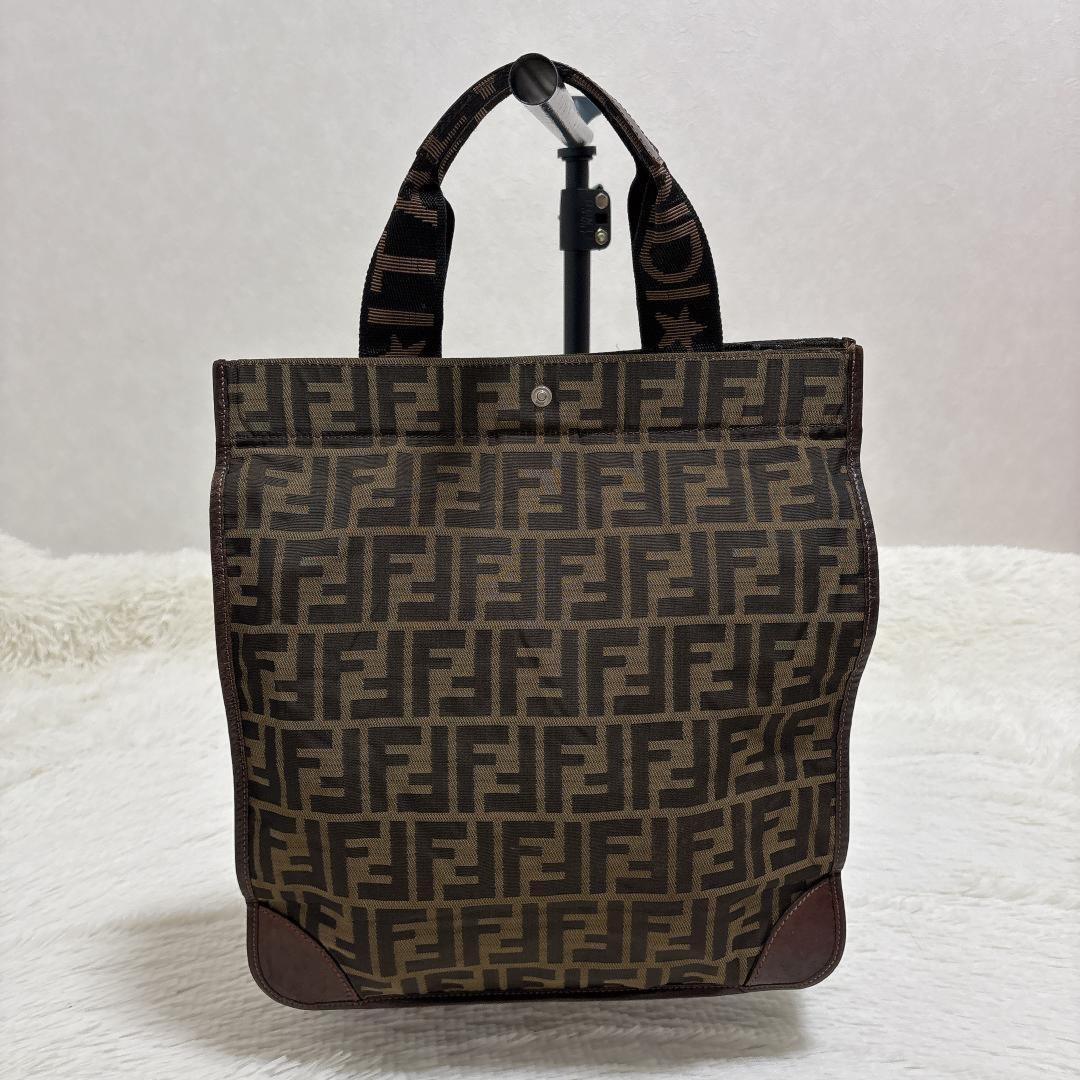 FENDI Hand Bag Tote Purse FF Zucca Brown Khaki Authentic