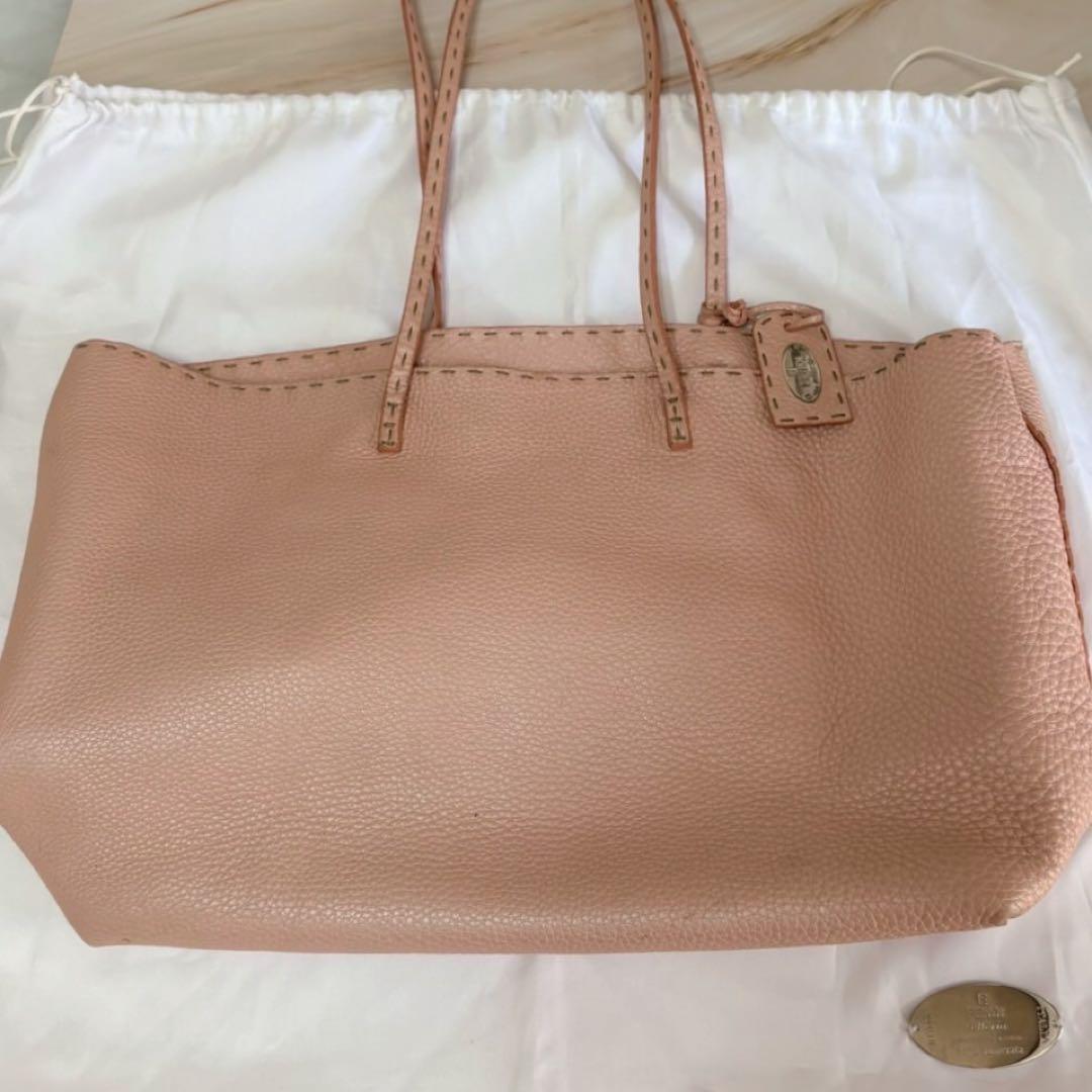 FENDI Hand Bag Tote Purse Selleria Leather Pink Orange Authentic