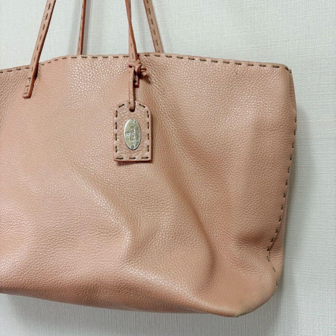 FENDI Hand Bag Tote Purse Selleria Leather Pink Orange Authentic