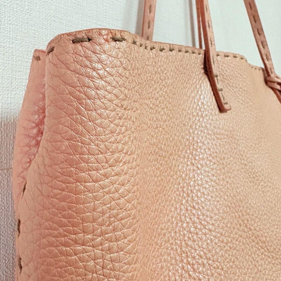 FENDI Hand Bag Tote Purse Selleria Leather Pink Orange Authentic