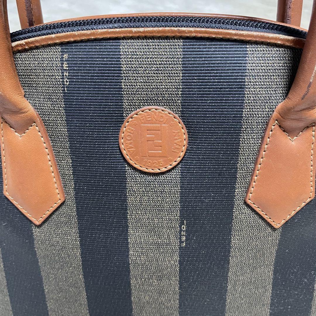 FENDI Hand Bag Tote Purse FF Pecan PVC Leather Khaki Black Authentic