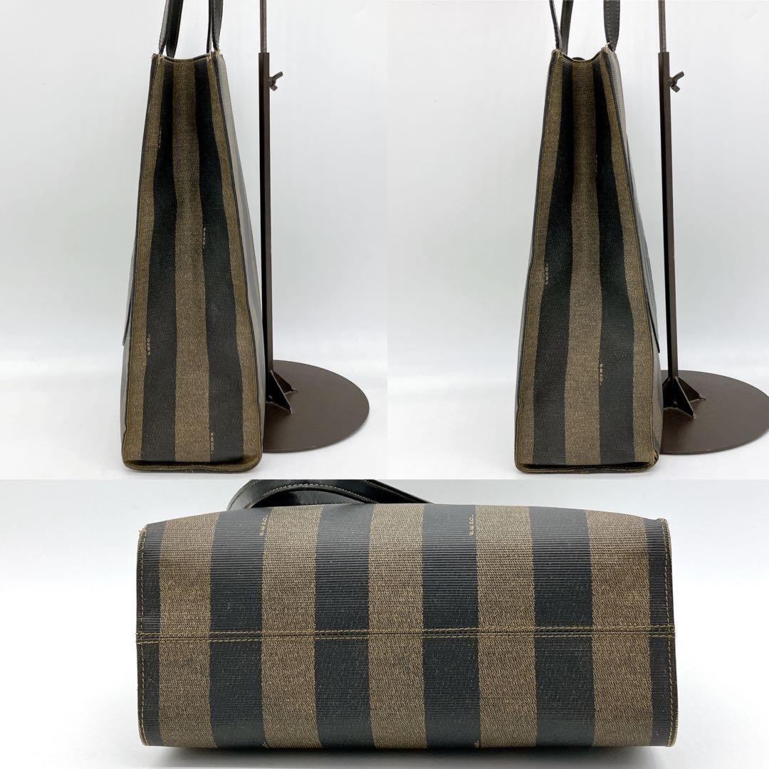 FENDI Hand Bag Tote Purse FF Pecan PVC Leather Black Brown Authentic