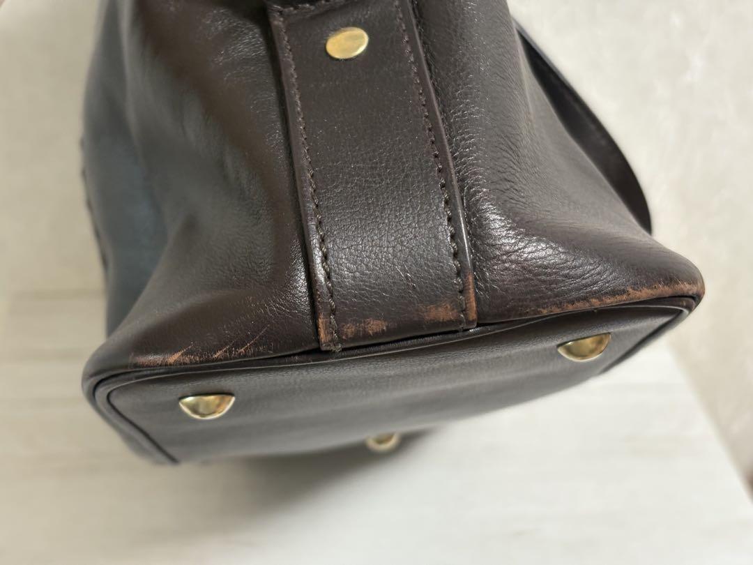 Saint Laurent Hand Bag Tote Purse MUSE Leather Dark Brown Authentic
