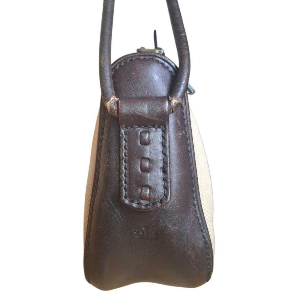 GUCCI Hand Shoulder Bag Tote Purse Canvas Leather Beige Brown Authentic