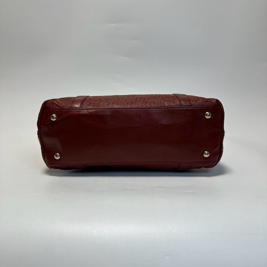 GUCCI Hand Bag Tote Purse GG Shima Leather Red Bordeaux Authentic