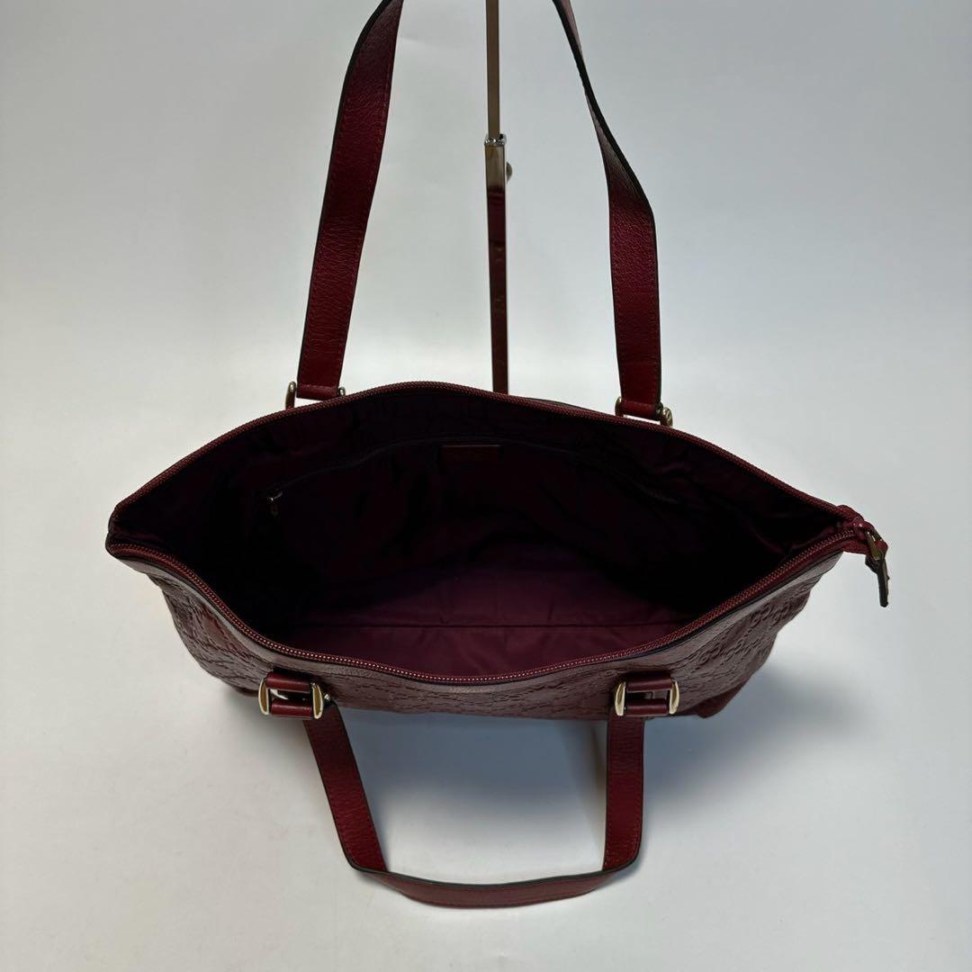 GUCCI Hand Bag Tote Purse GG Shima Leather Red Bordeaux Authentic