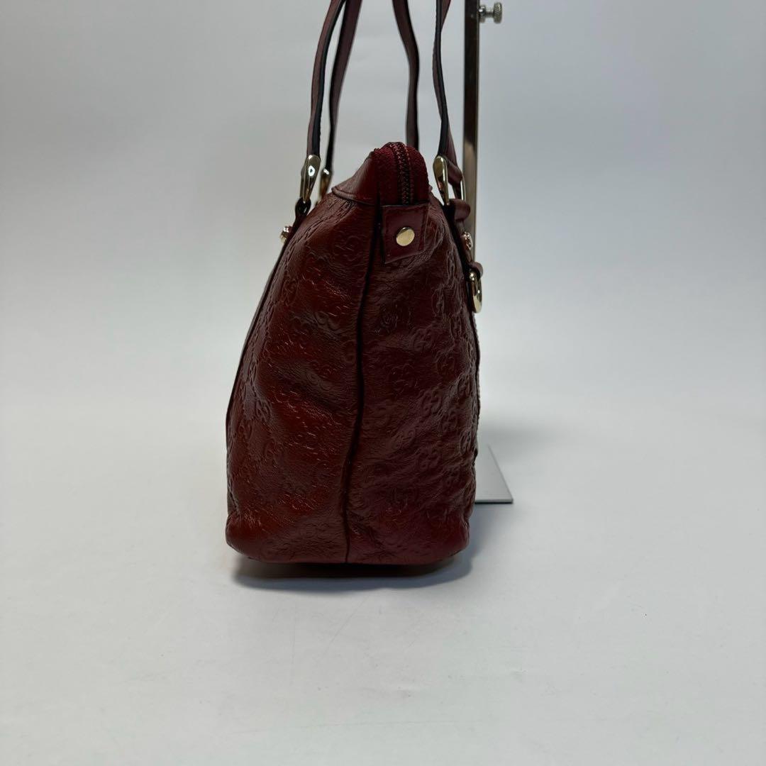 GUCCI Hand Bag Tote Purse GG Shima Leather Red Bordeaux Authentic