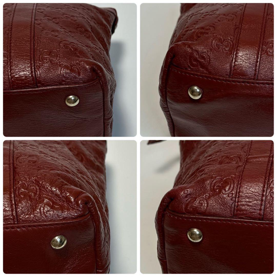 GUCCI Hand Bag Tote Purse GG Shima Leather Red Bordeaux Authentic