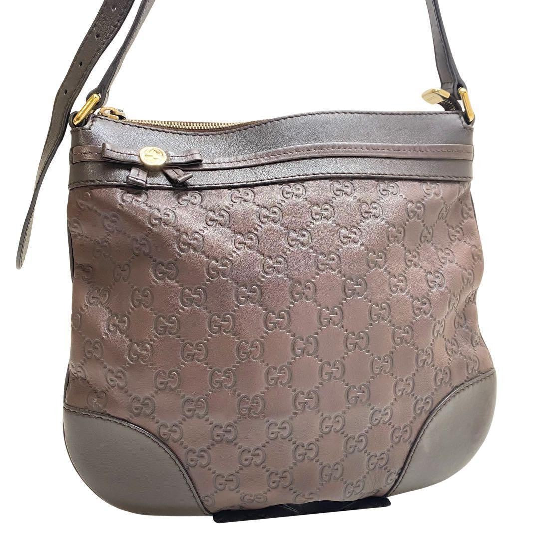 GUCCI Shoulder Bag Purse GG Shima Brown Authentic