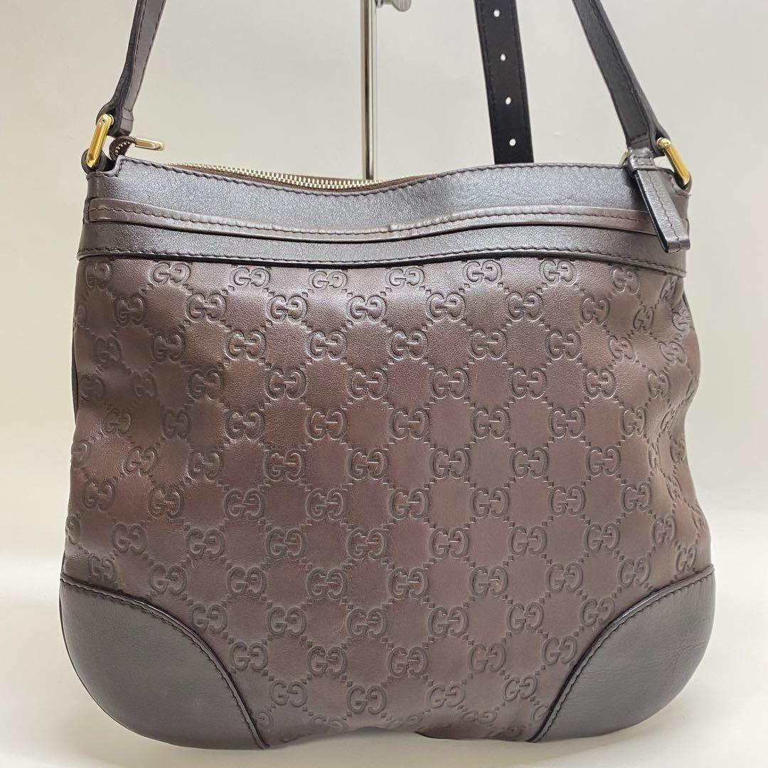 GUCCI Shoulder Bag Purse GG Shima Brown Authentic