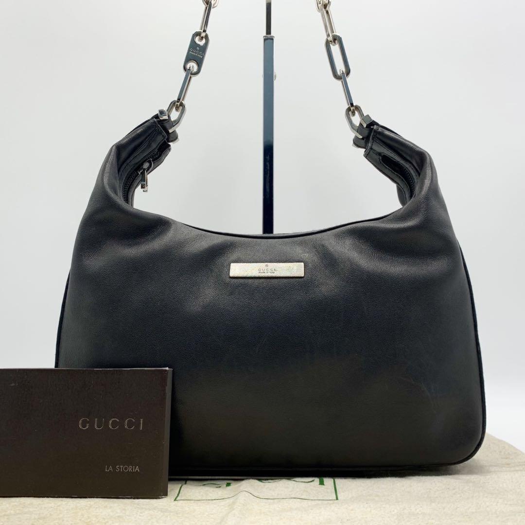 GUCCI Shoulder Bag Purse Chain Leather Black Authentic