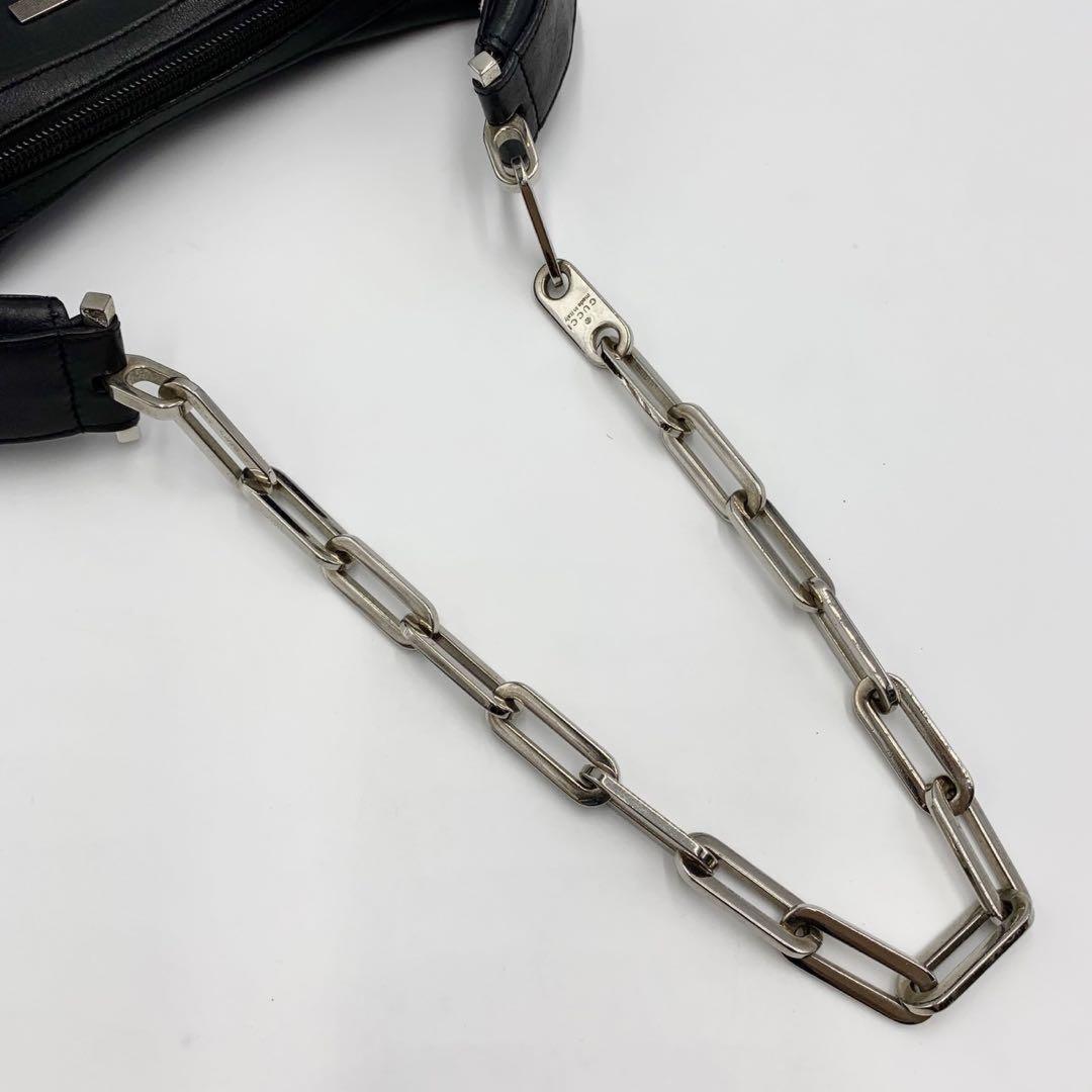 GUCCI Shoulder Bag Purse Chain Leather Black Authentic