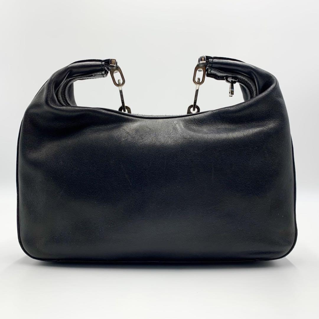 GUCCI Shoulder Bag Purse Chain Leather Black Authentic