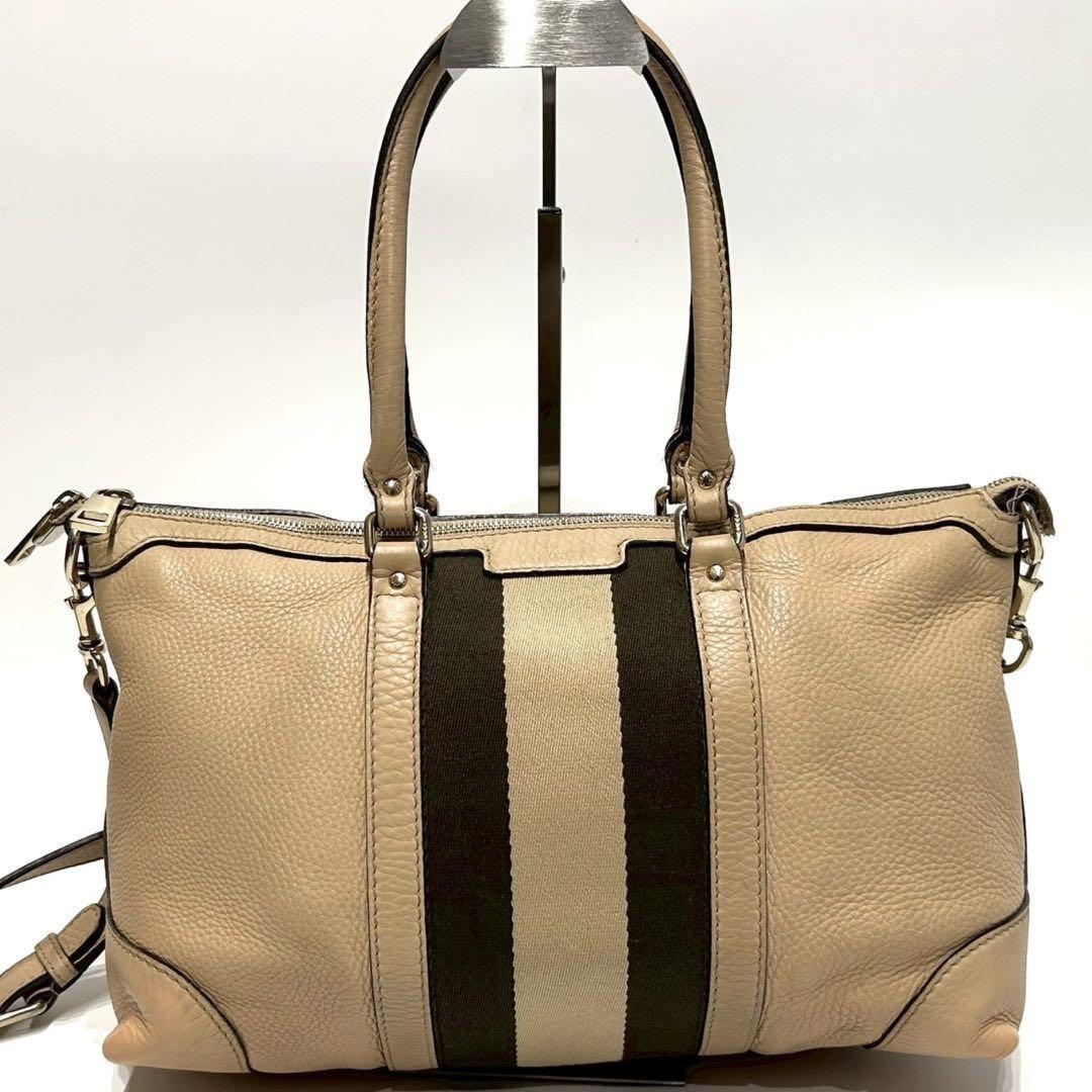 GUCCI Mini Boston Hand Bag Tote Purse 2way Sherry Line Canvas Leather Beige Auth