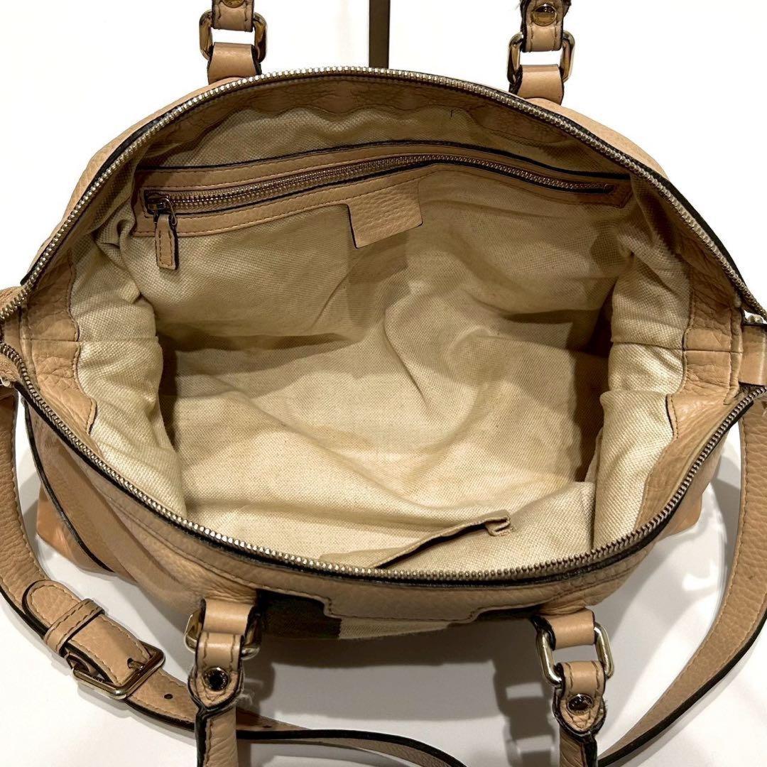 GUCCI Mini Boston Hand Bag Tote Purse 2way Sherry Line Canvas Leather Beige Auth