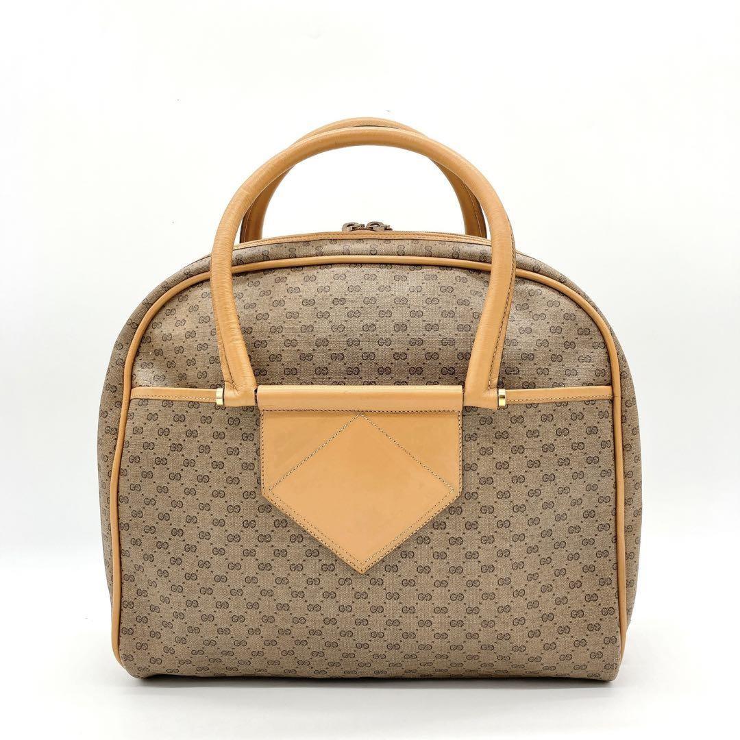 GUCCI Hand Bag Tote Purse Mini Boston GG PVC Leather Beige Authentic