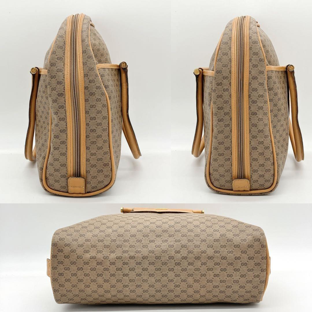 GUCCI Hand Bag Tote Purse Mini Boston GG PVC Leather Beige Authentic