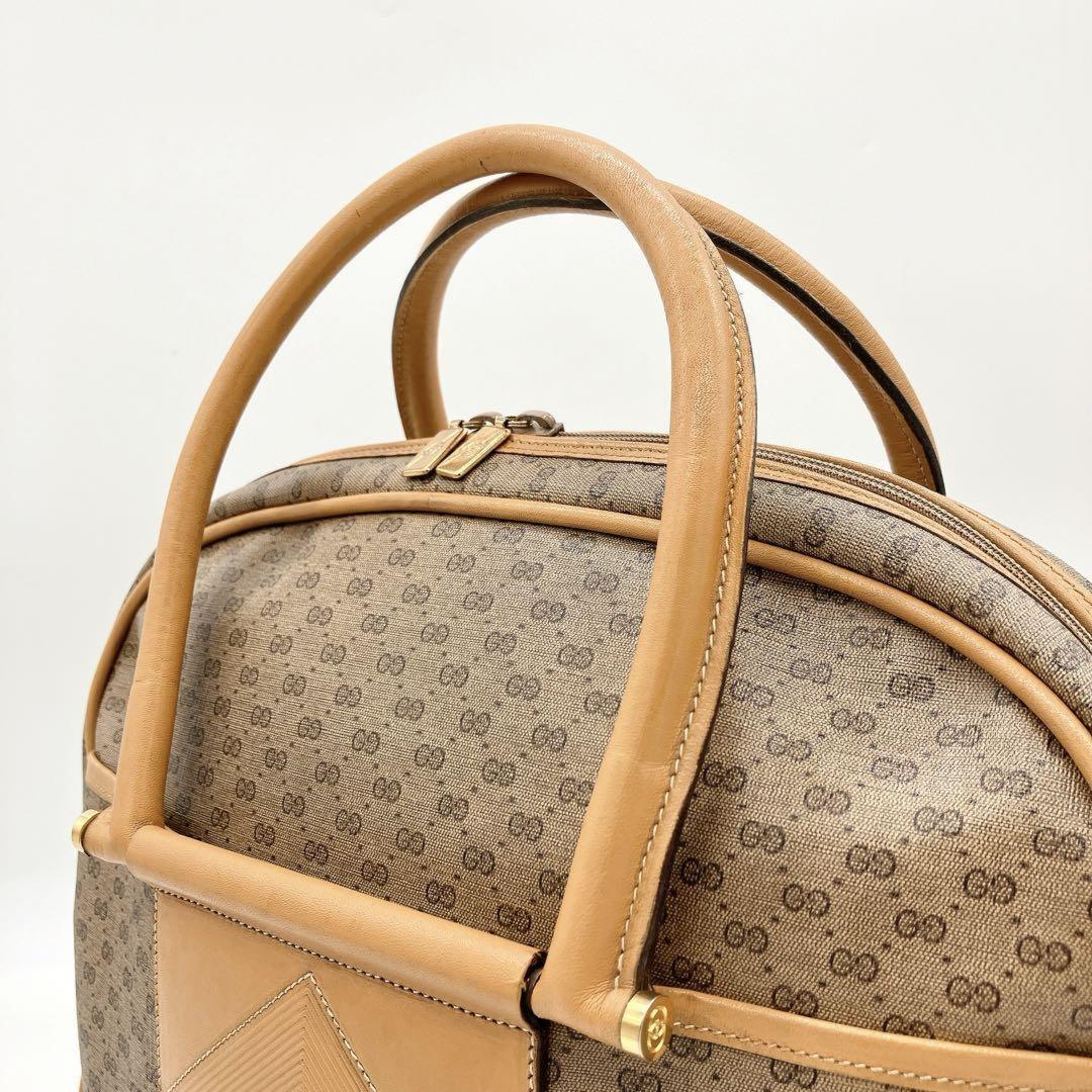 GUCCI Hand Bag Tote Purse Mini Boston GG PVC Leather Beige Authentic