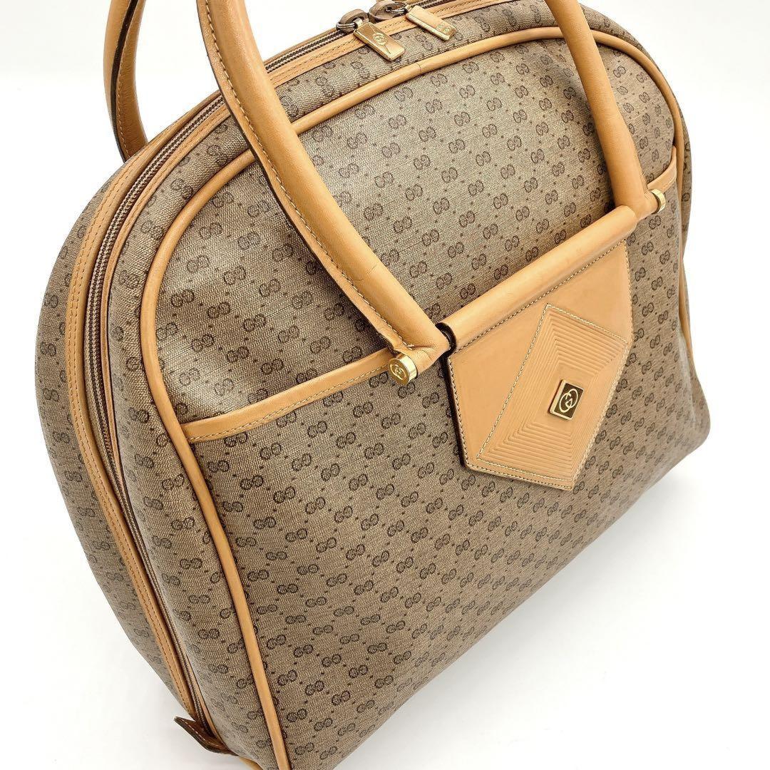 GUCCI Hand Bag Tote Purse Mini Boston GG PVC Leather Beige Authentic