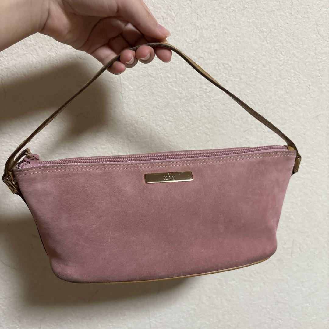 GUCCI Mini Hand Bag Tote Purse Suede Leather Pink Authentic