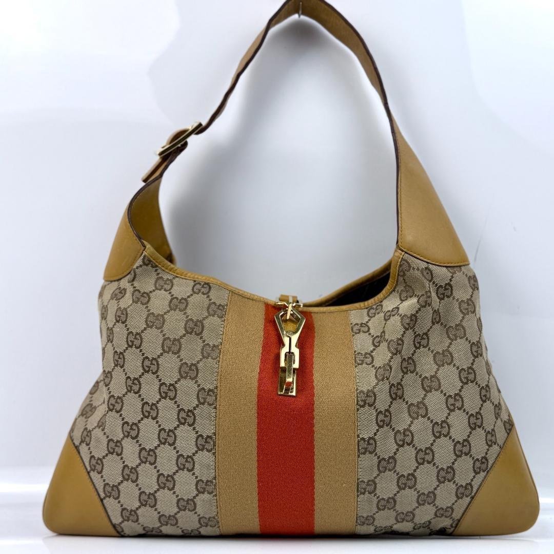 GUCCI Shoulder Bag Purse Sherry Line GG Canvas Leather Authentic