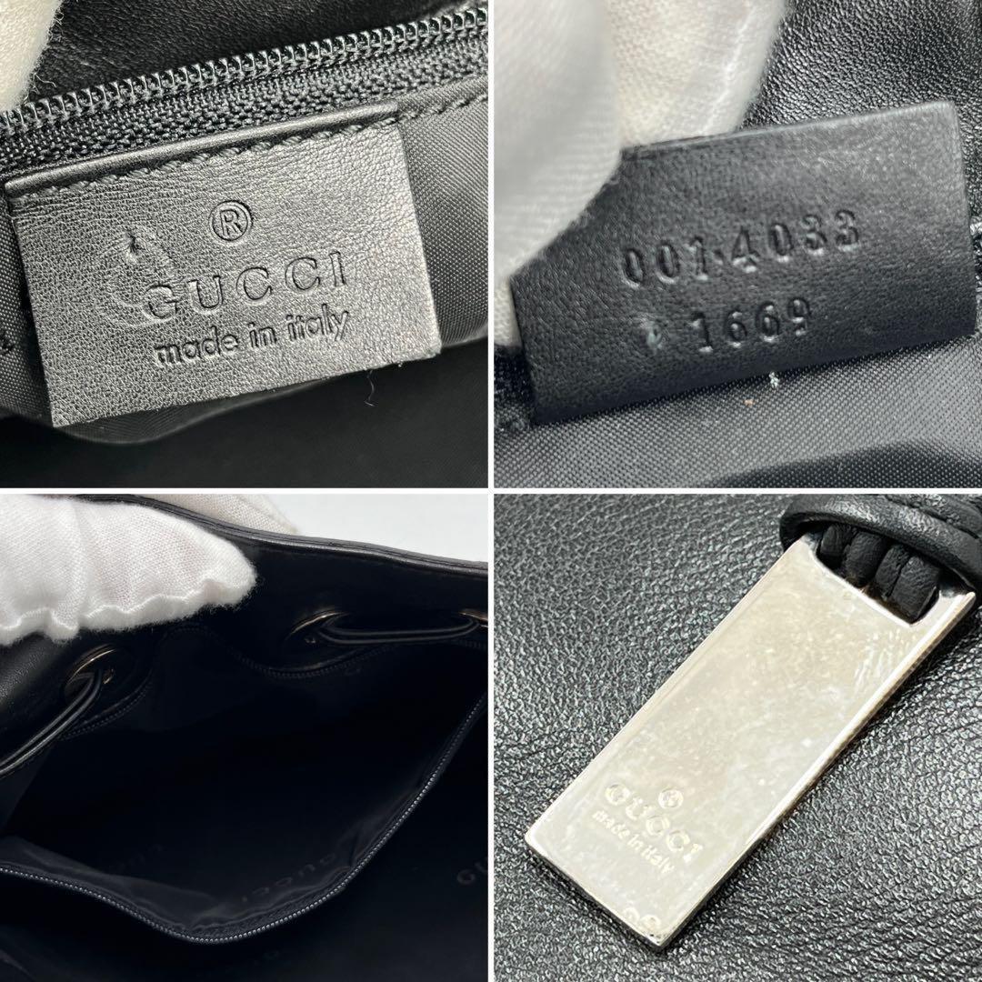 GUCCI Shoulder Bag Purse Bamboo Leather Black Authentic