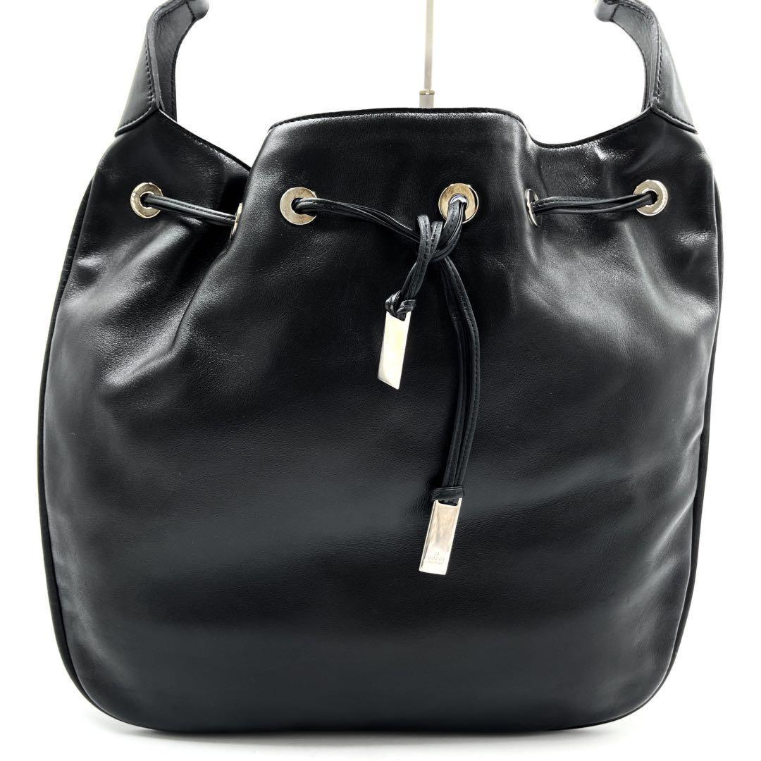 GUCCI Shoulder Bag Purse Bamboo Leather Black Authentic