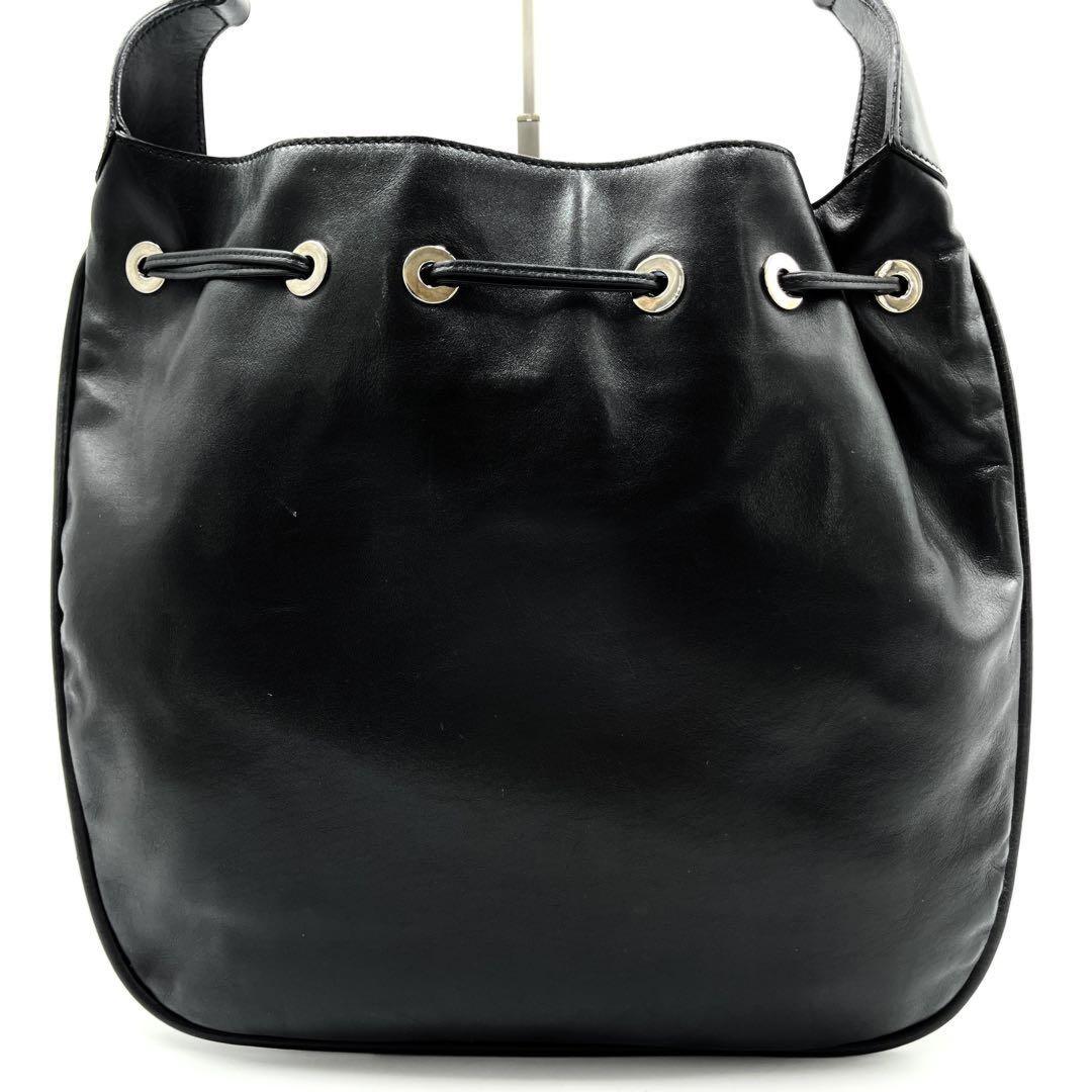 GUCCI Shoulder Bag Purse Bamboo Leather Black Authentic