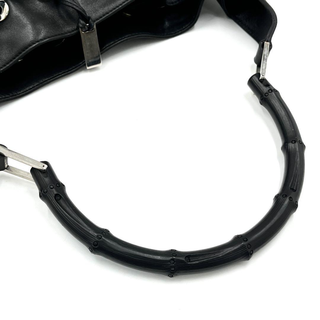 GUCCI Shoulder Bag Purse Bamboo Leather Black Authentic