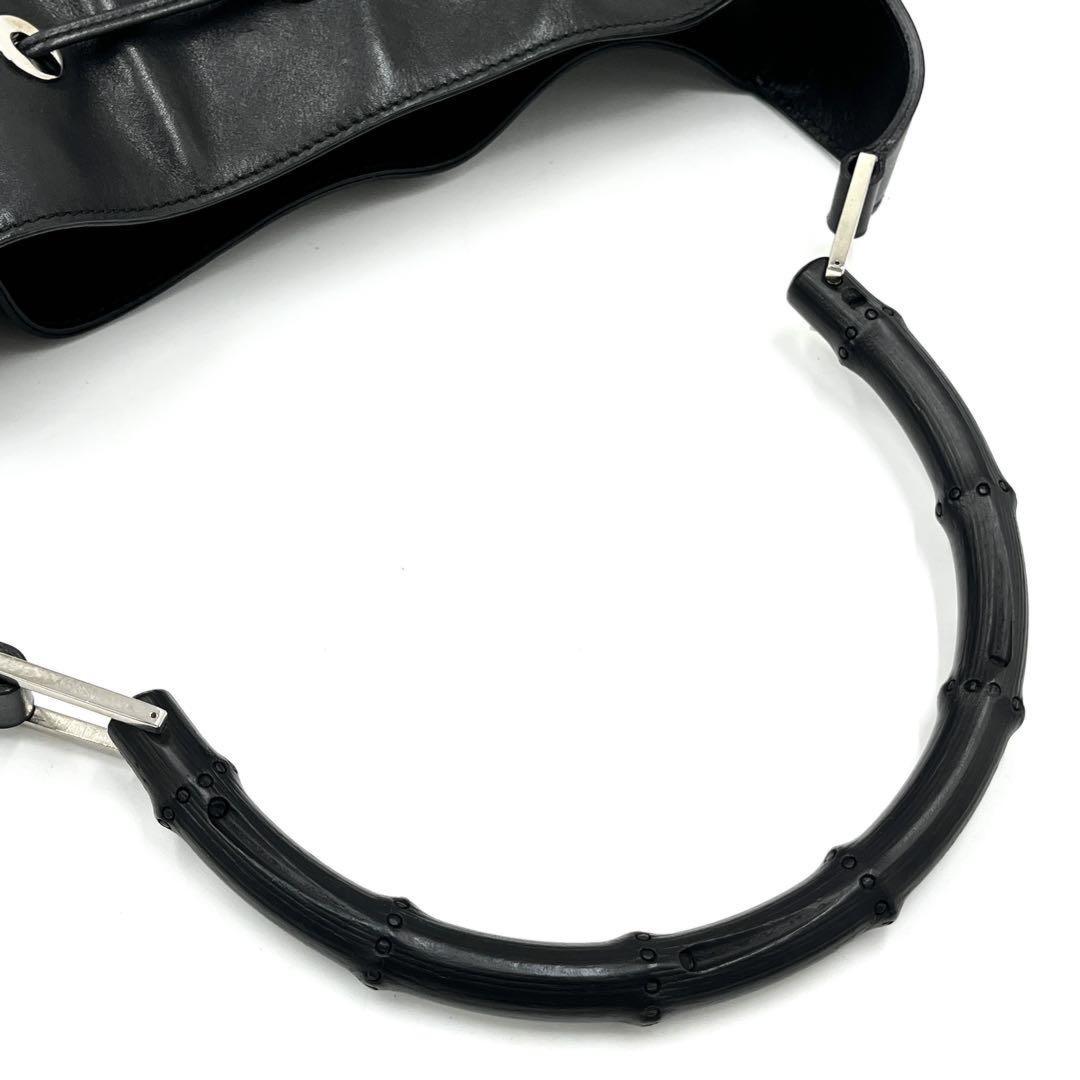 GUCCI Shoulder Bag Purse Bamboo Leather Black Authentic