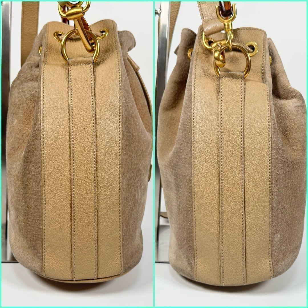 GUCCI Shoulder Bag Purse Bamboo Old Suede Leather Beige Authentic