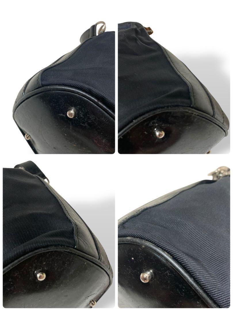 GUCCI Shoulder Bag Purse 2way Bamboo Nylon Leather Black Authentic